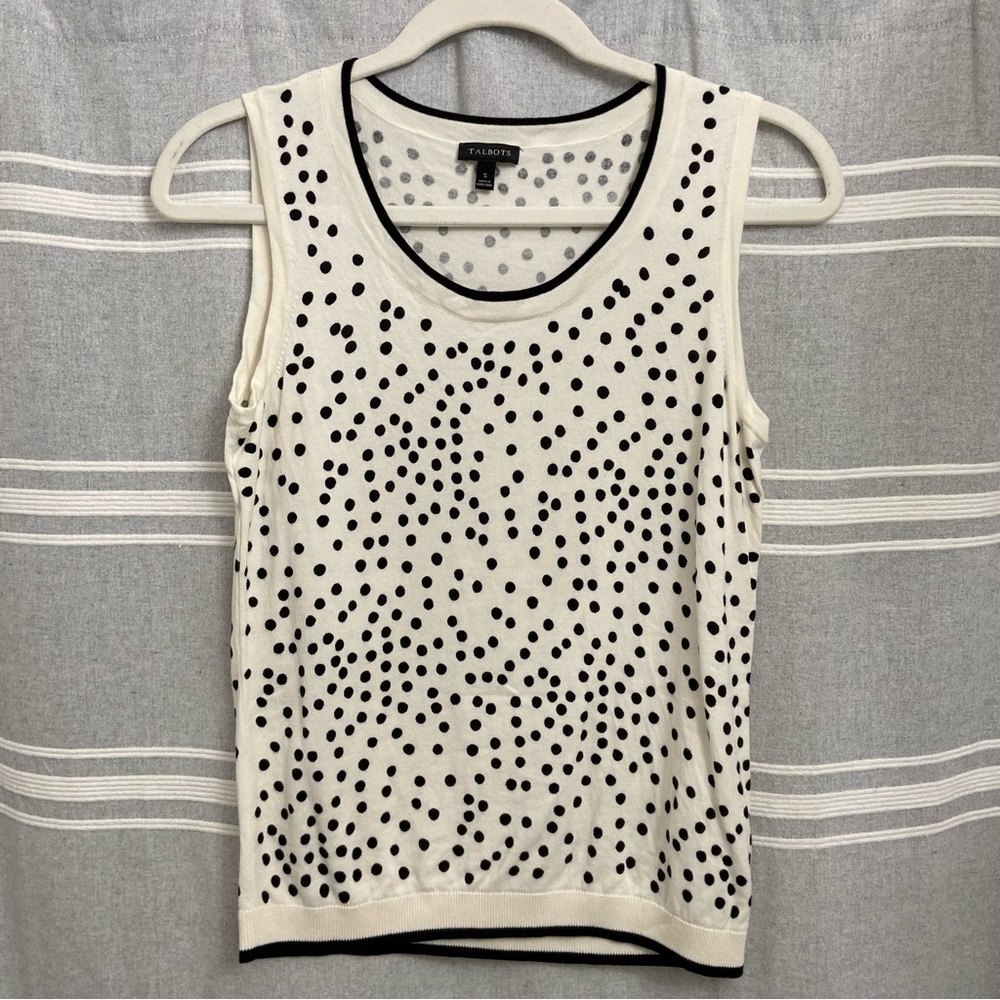 TALBOTS / White with Black Polka Dots Sleeveless Sweater Size S